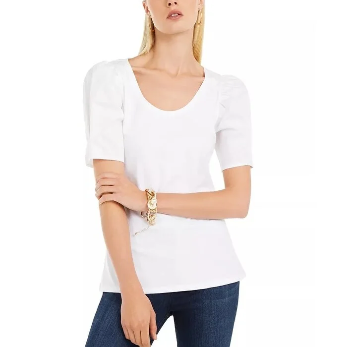 INC International Concepts Women's Puff Sleeve T-Shirt White Size X-Large