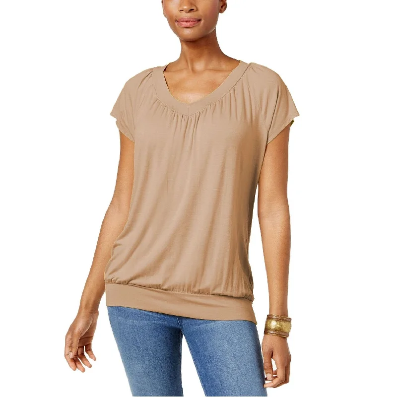 JM Collection Women's Blouson T-Shirt Suede Size Extra Small - Beige - X-Small