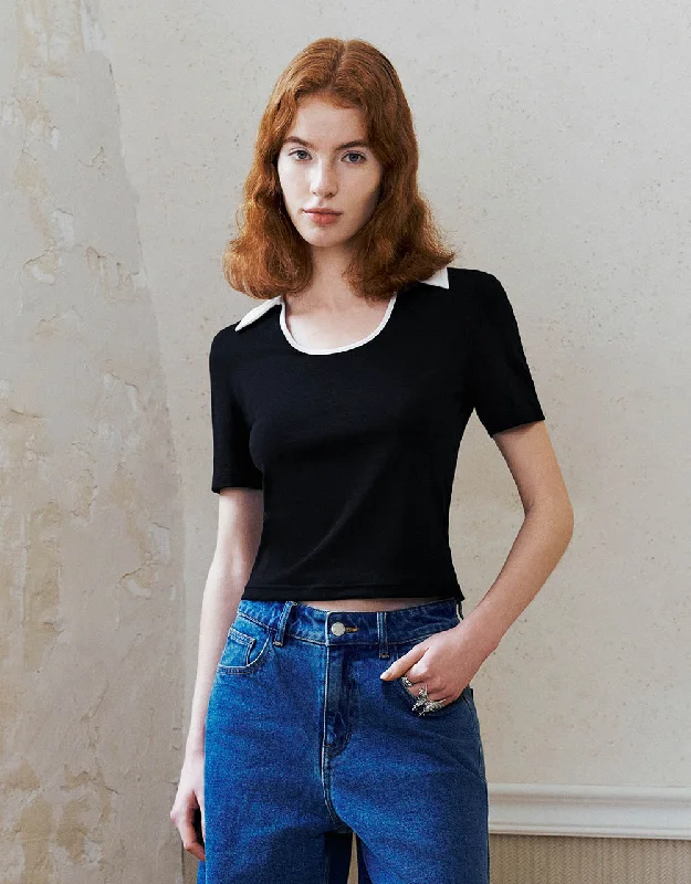 Lapel Skinny Knitted T-Shirt