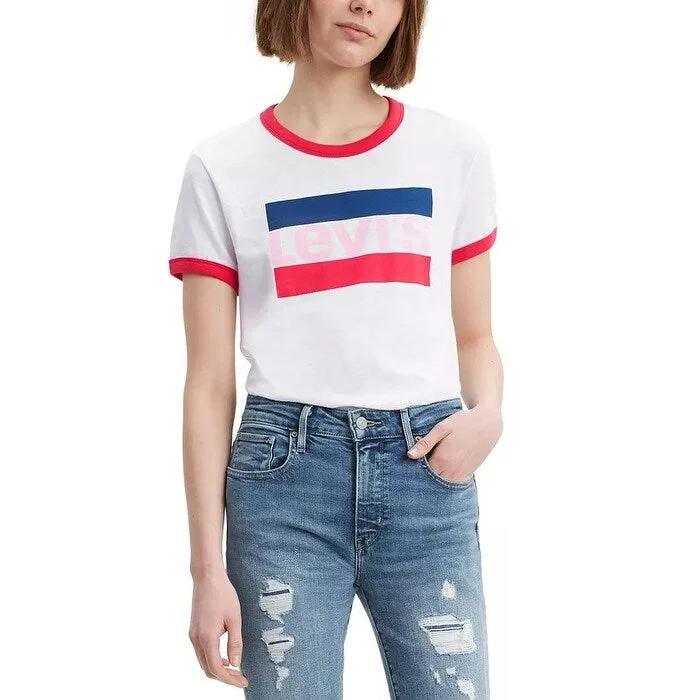 Levi's Women's Cotton Logo Ringer T-Shirt White Size X-Large