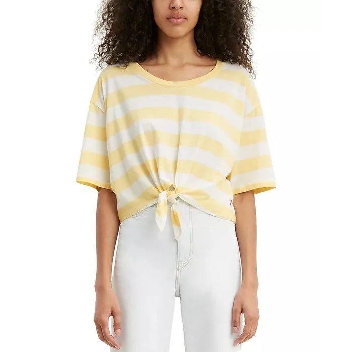 Levi's Women's Fiona Cotton Striped Tie-Front T-Shirt Yellow Size Small