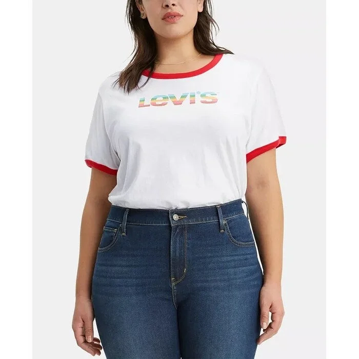 Levi's Women's Trendy Plus Graphic Ringer T-Shirt White Size 1X