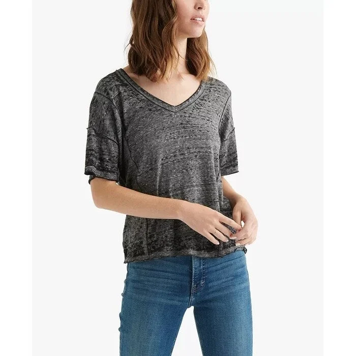 Lucky Brand Women's Seamed Burnout T-Shirt Black Size X-Large