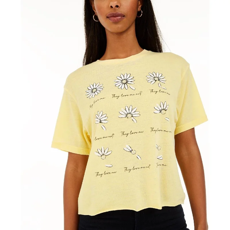 Rebellious One Junior's Daisy Cropped Graphic T-Shirt Yellow Size Large