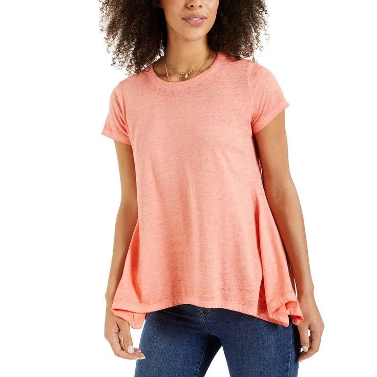 Style & Co Women's Burnout Handkerchief-Hem T-Shirt Orange Size Large