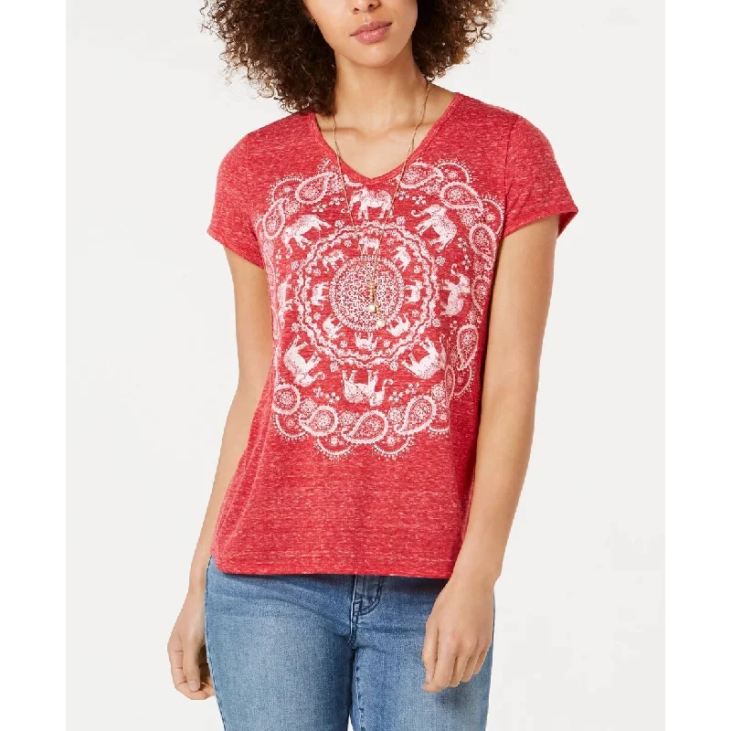 Style & Co Women's Graphic T-Shirt Red Size Small