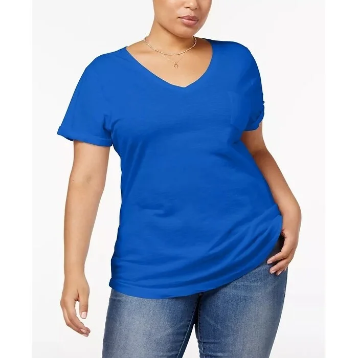 Style & Co Women's Plus Size V-Neck T-Shirt Blue Size 3X