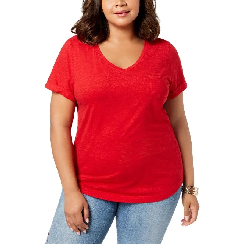 Style & Co Women's Plus Size V-Neck T-Shirt Wine Size 1X