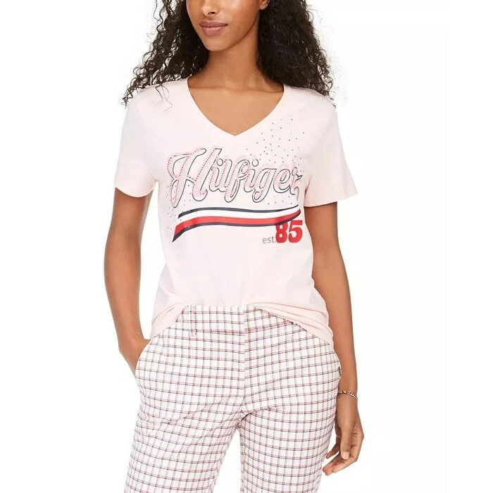 Tommy Hilfiger Women's Cotton Logo T-Shirt Pink Size X-Large