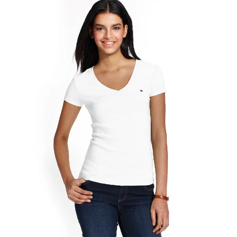 Tommy Hilfiger Women's V-Neck T-Shirt White Size Small