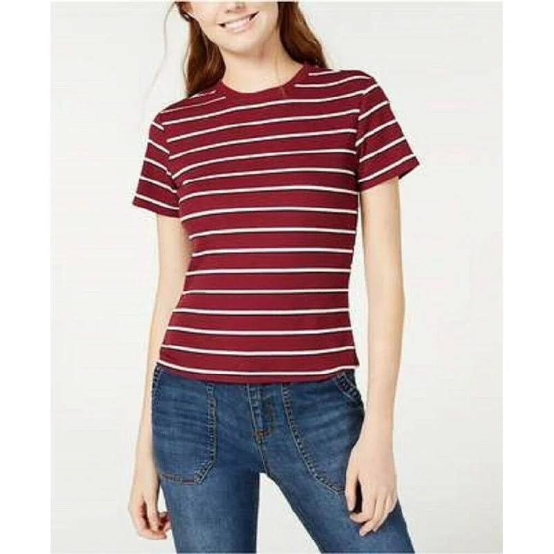 Ultra Flirt Juniors' Rib-Knit Crew-Neck T-Shirt Red Size Extra Small