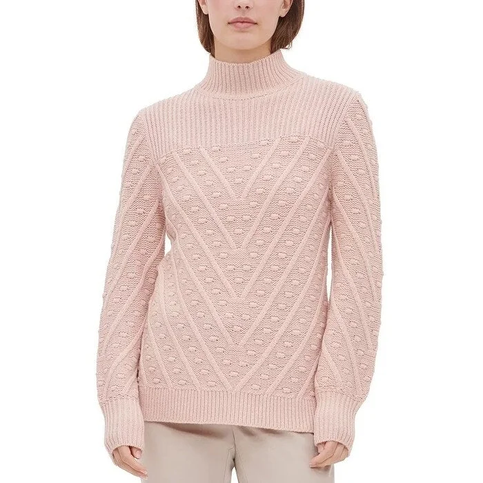 Calvin Klein Women's Printed Long Sleeve Mock T-Shirt Sweater Pink Size Small