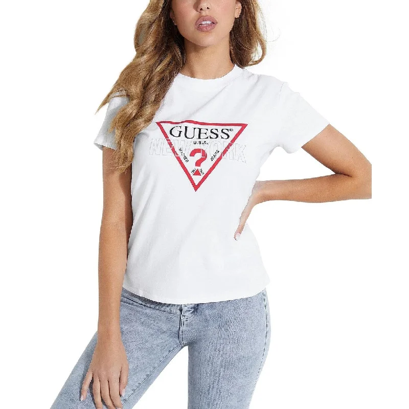 Guess Women's Ny Classic Cotton Logo T-Shirt White Size Small