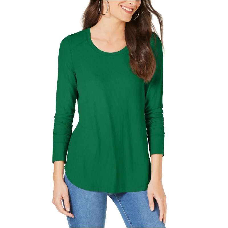 INC International Concepts Women's Ribbed T-Shirt Green Size L - Large