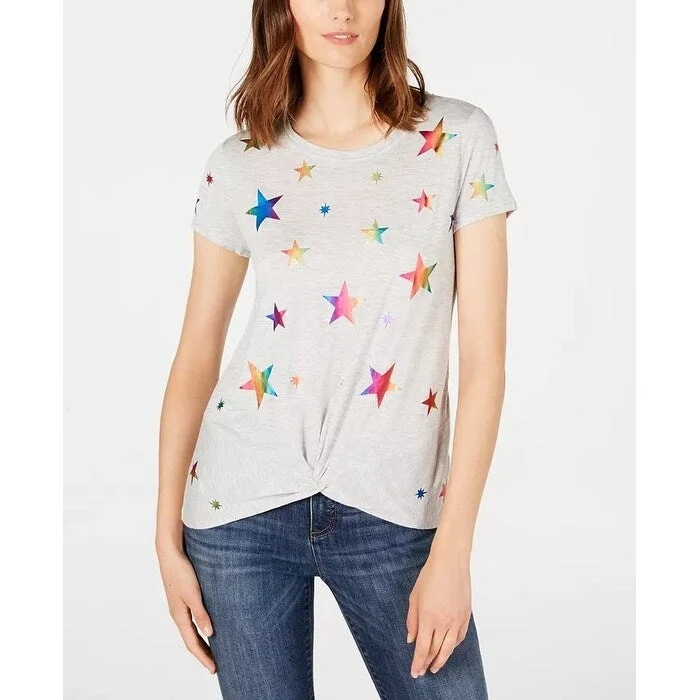 INC International Concepts Women's Twisted Rainbow Star T-Shirt Grey Size Large