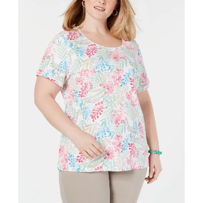 Karen Scott Women's Plus Size Printed T-Shirt White Size Extra Large