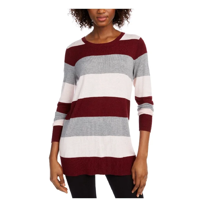 Maison Jules Women's Color Block Long Sleeve Jewel Neck T-Shirt Sweater Wine Size Small