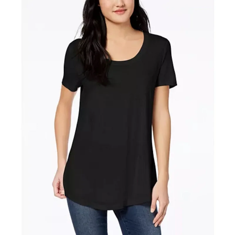 Maison Jules Women's Scoop-Neck T-Shirt Black Size Large