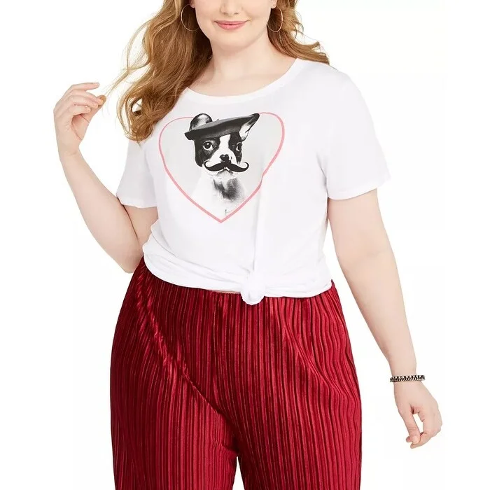 Modern Lux Women's Trendy Plus French Bulldog Graphic T-Shirt White Size 1X