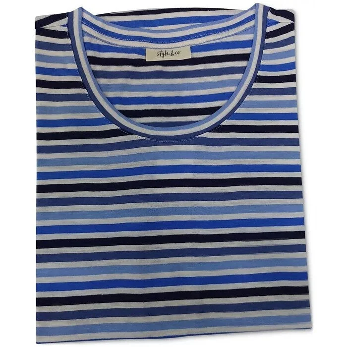 Style & Co Women's Cotton Striped T-Shirt Blue Size Large