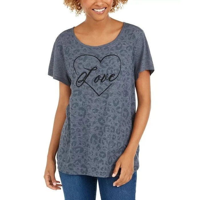 Style & Co Women's Love Graphic T-Shirt Grey Size X-Large