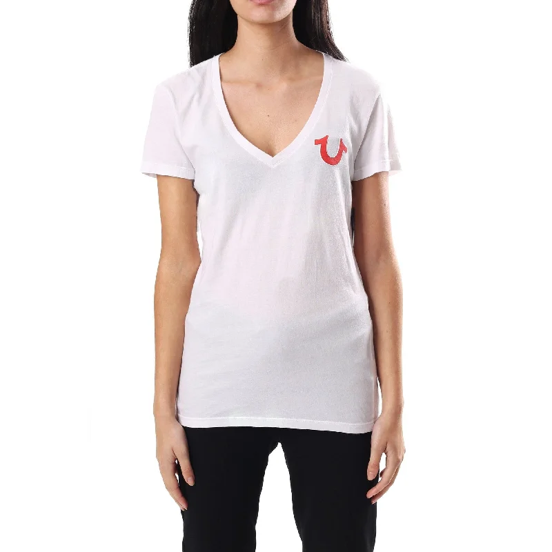 True Religion Women's Cotton Logo V Neck T-Shirt White Size Small