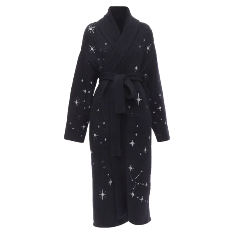 Alanui alpaca chunky knit navy blue silver starburst cardigan coat robe