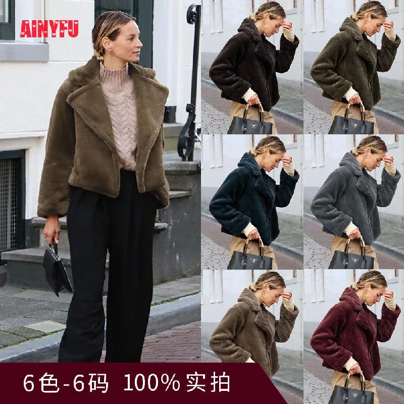 Autumn And Winter Solid England Style Women Clothes Cardigan Plush Long Sleeve Pocket Temperament Office Ladies Short Jackets