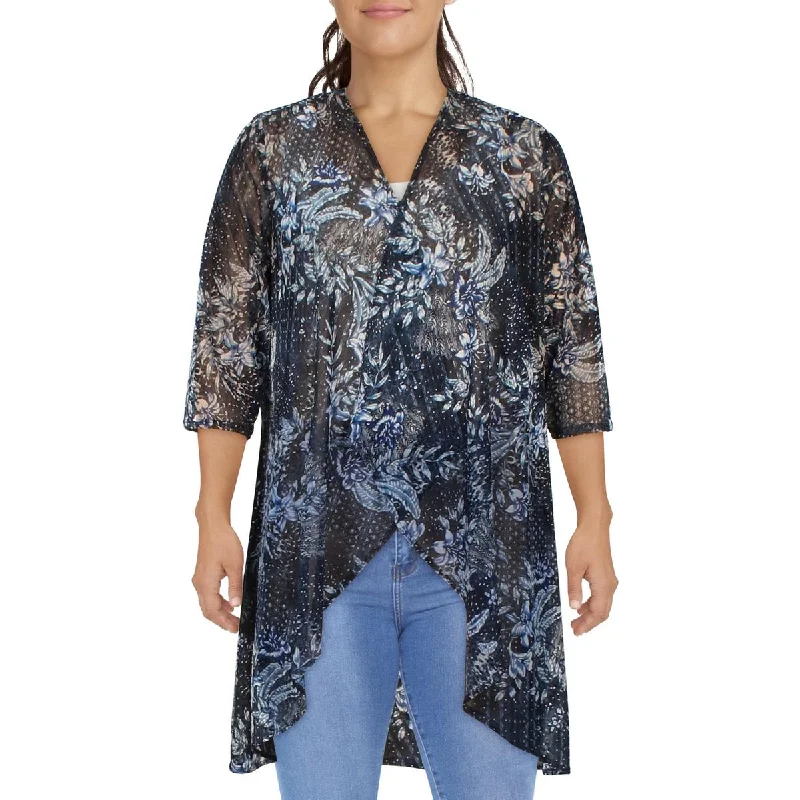 Womens Printed Cardigan Open-Front Blazer