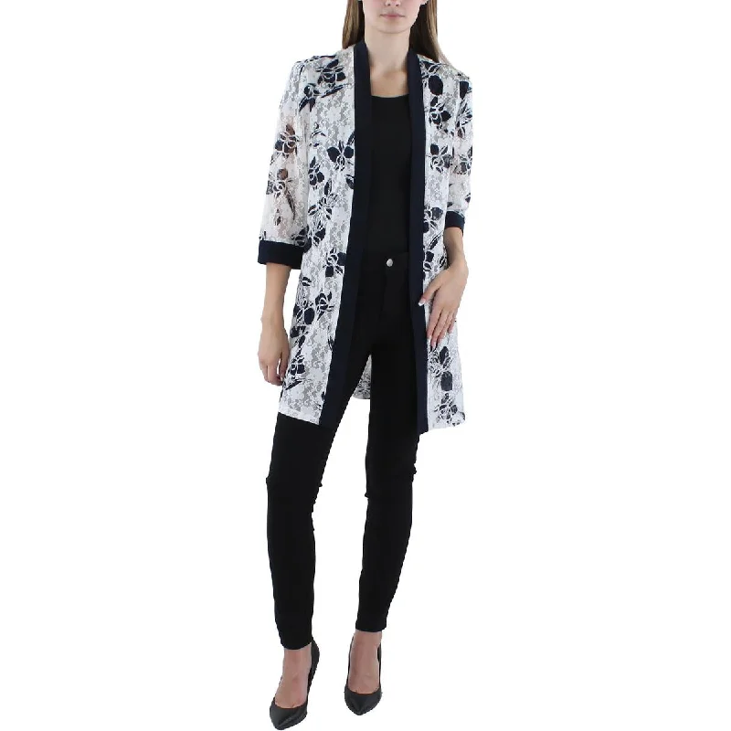 Womens Floral Cardigan Open-Front Blazer