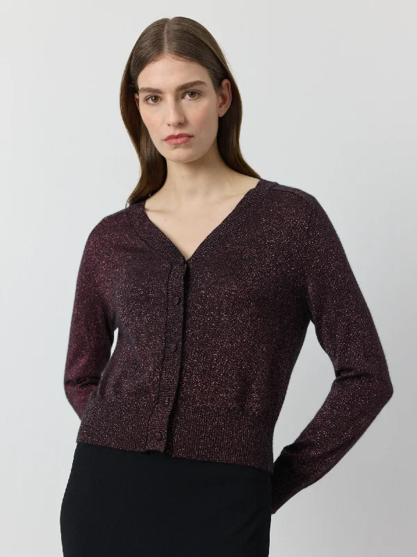 Cashmere Lurex Cardigan - Black/Crimson