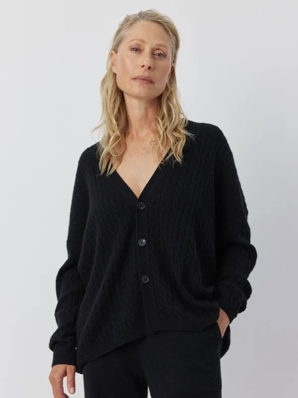 Relaxed Cashmere Cable Cardigan - Black