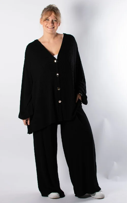 Button Cardigan Lounge Set | Black