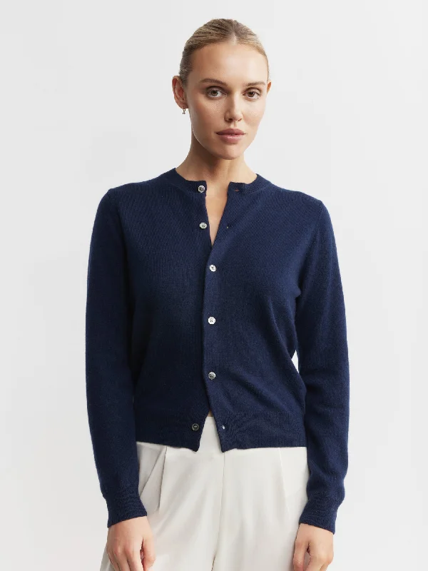 Essential Cashmere Crew Cardigan - Navy