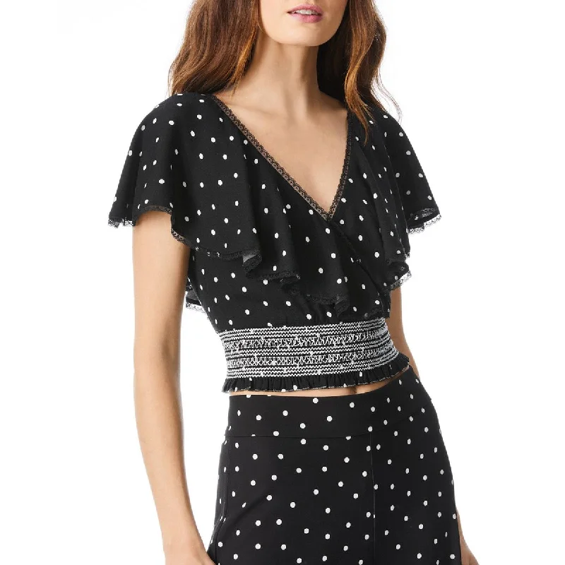 Alice and Olivia Womens Ruffled Polka Dot Crop Top