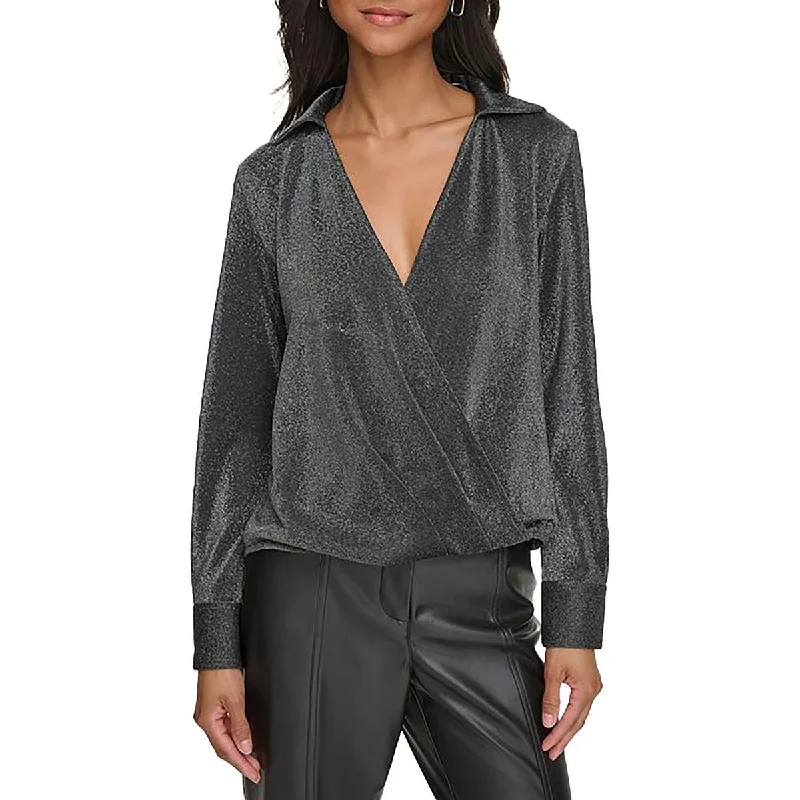 Womens Crop Metallic Wrap Top