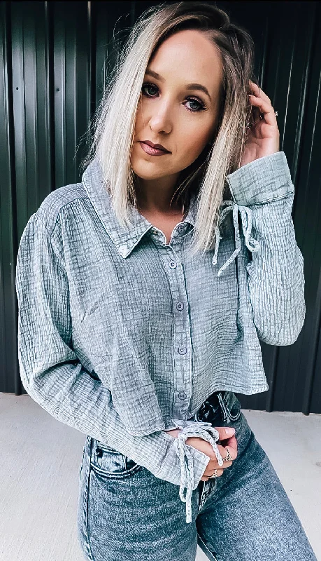 Grey Gauze Crop Flannel