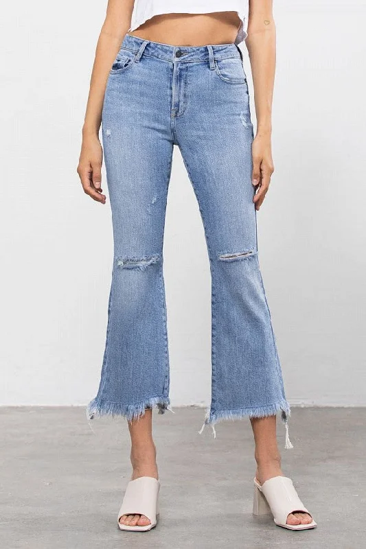 Hidden High Rise Light Blue Super Fray Crop Flare Jean