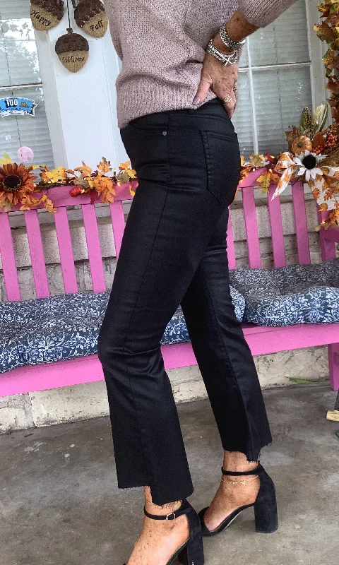 Hidden Jeans High Rise Black Coated Cropped Flare