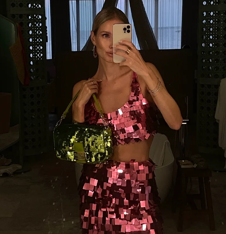 Jonathan Simkhai Pink Sequin Crop Top UK 8