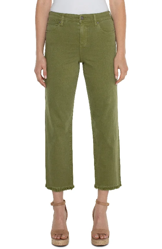 Liverpool Kennedy Crop Straight Pant With Fray Hem 27in Ins In Eucalyptus