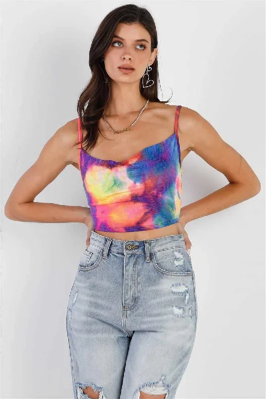 Multi Color Neon Tie-dye Sleeveless Crop Top