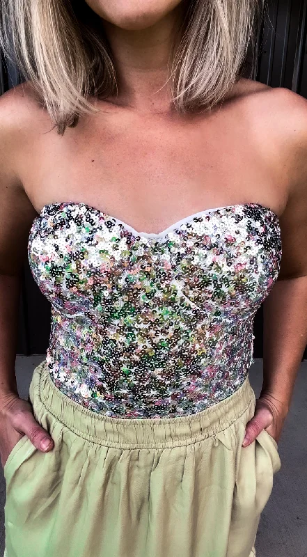 Pastel iridescent Sequin Crop Top