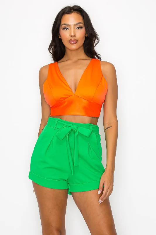 Stacy Orange Satin Bra Crop Top