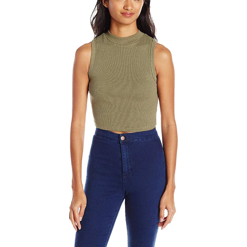 Billabong Green Sleeveless Ribbed Crew Neck Crop Top Juniors