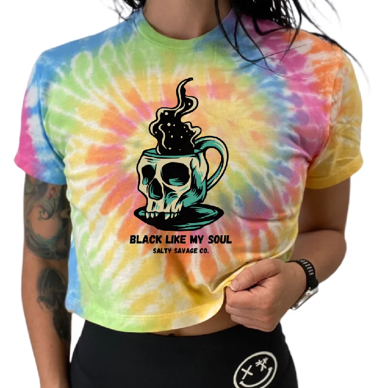 Salty Savage Ladies “BLACK LIKE MY SOUL" Spiral Tie Dye Crop Tee