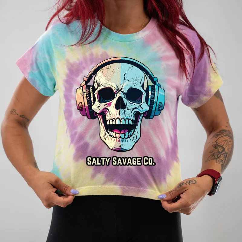 Salty Savage Ladies “Dead Beats" Spiral Tie Dye Crop Tee