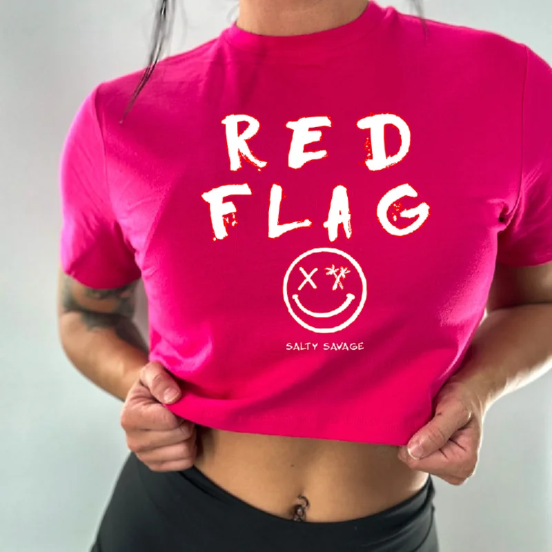 Salty Savage Ladies "RED FLAG" Performance Crop Tee