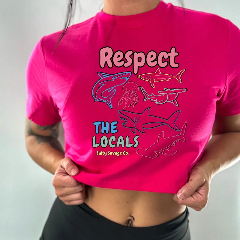 Salty Savage Ladies "Respect The Locals Shark" Performance Crop Tee