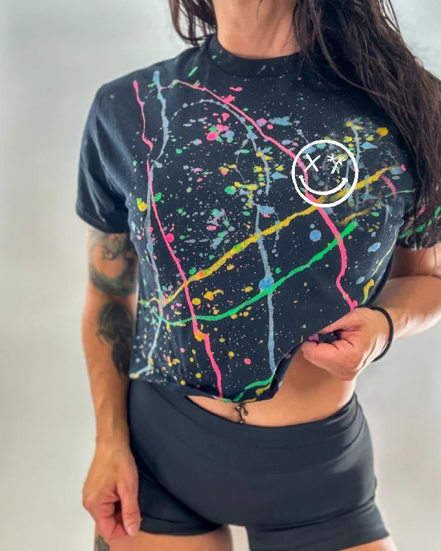 Salty Savage Ladies “Spliced Smile” Paint Splatter Crop Tee | Basic